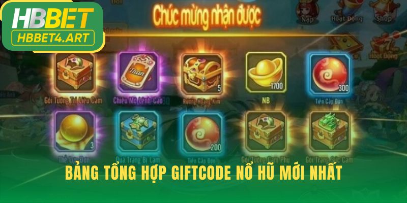 Bảng tổng hợp giftcode nổ hũ phân loại quà tặng độc quyền